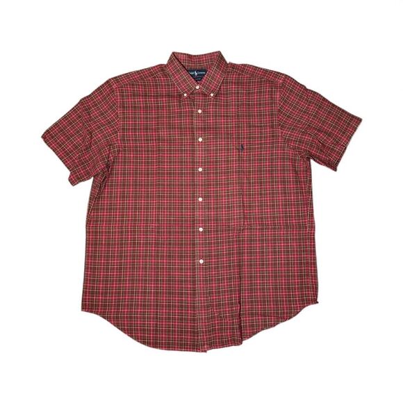 Ralph Lauren Men's 1X Big Red Green Plaid Cotton Button Front Shirt - Picture 1 of 5